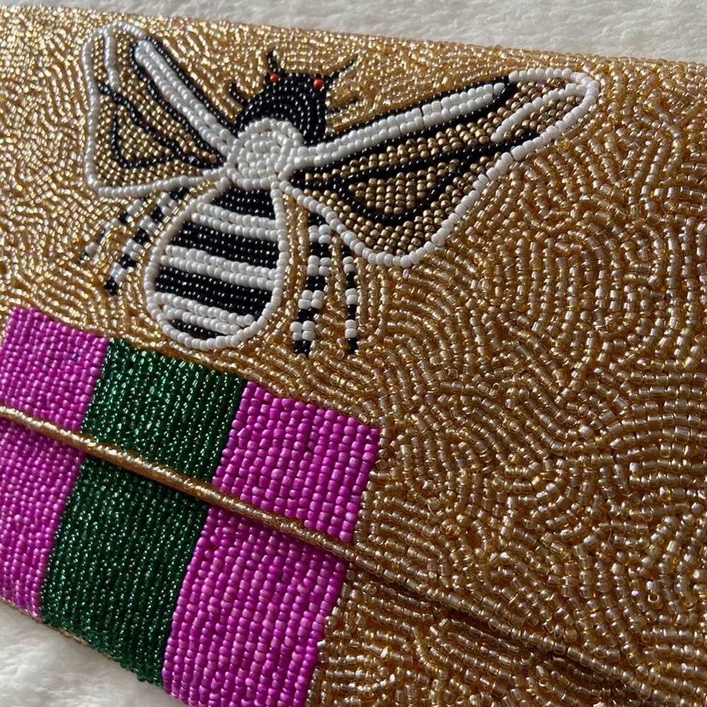 New! Golden Handmade Beaded Clutch - Picture 3 of 7